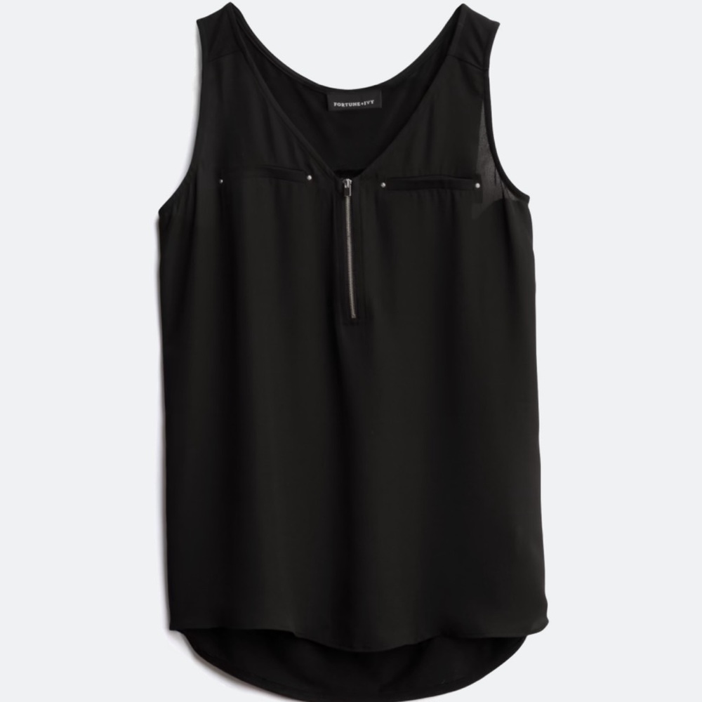 Fortune & Ivy Lighton Black Zip Blouse Size XS